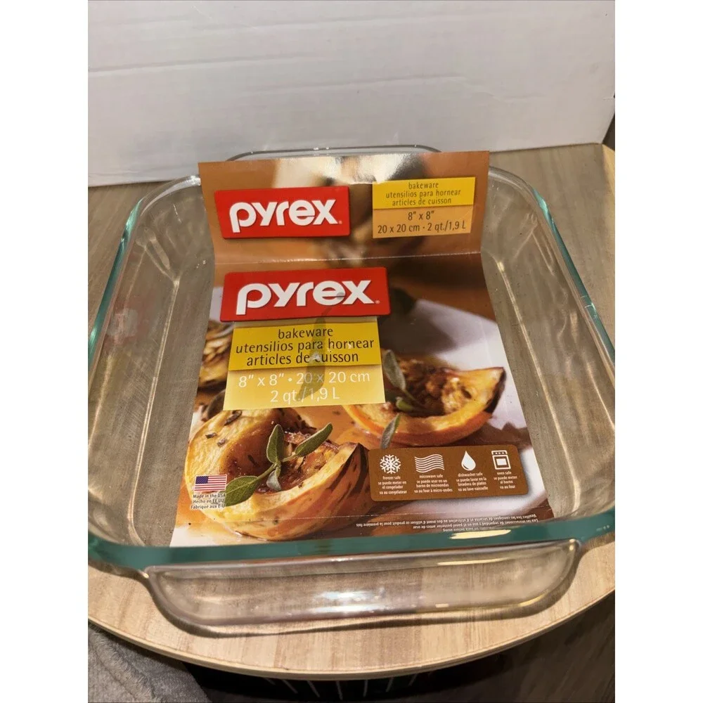 Pyrex Square 2qt Clear Easy Grab Glass Food Storage Casserole Baking Dish 8x8New